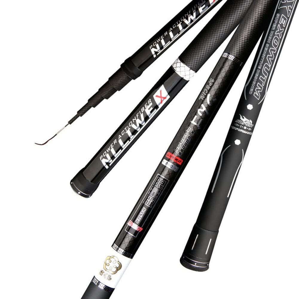 ZFF Carbon Fiber Telescopic Fishing Rod, Super-Hard Lightweight Long Pole, 8–15 m (Size: 9 m)