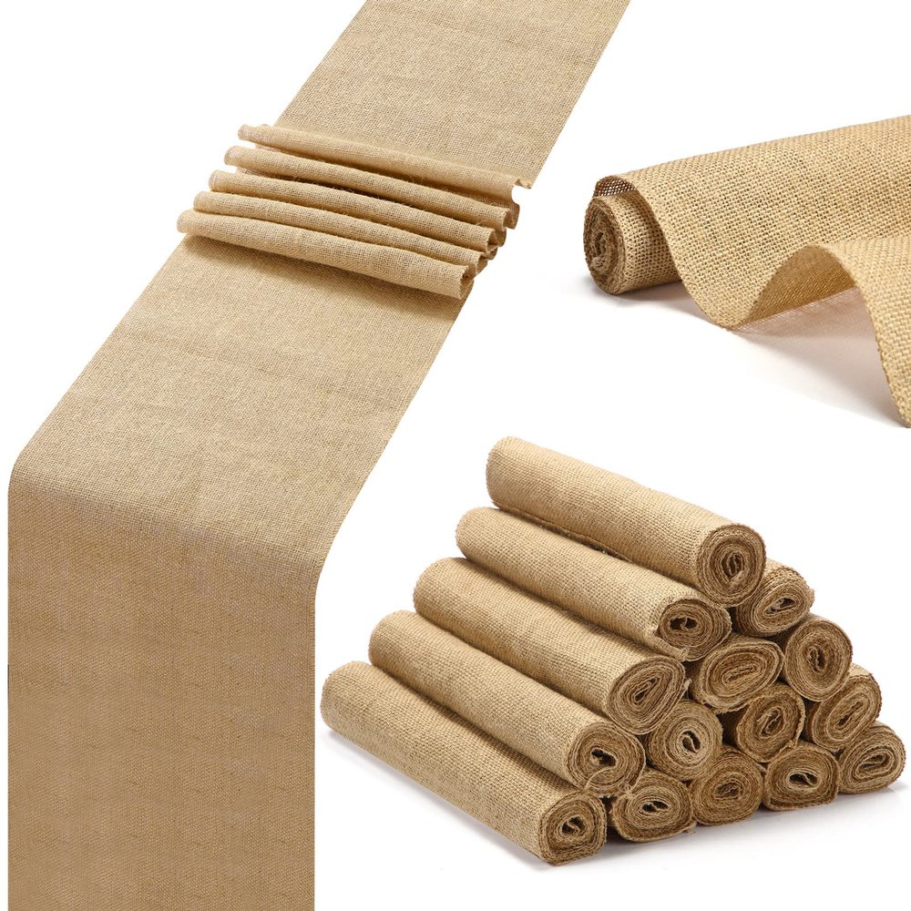 Burlap Table Runners, 12 x 71.2 in, Farmhouse Khaki, Jute