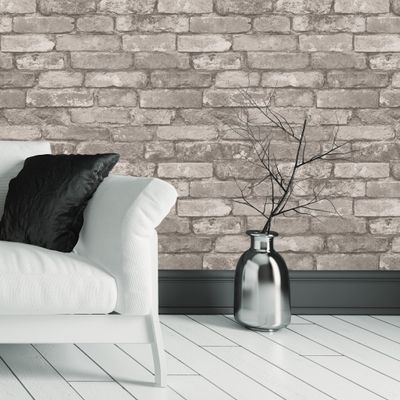 GAULAN 680895 Washable Light Gray and Black Brick Wall Wallpaper, 10 m x 0.53 m