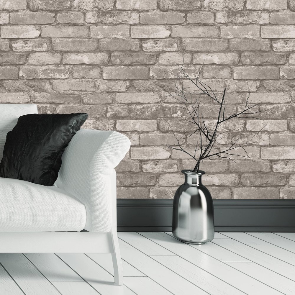 GAULAN 680895 Washable Light Gray and Black Brick Wall Wallpaper, 10 m x 0.53 m