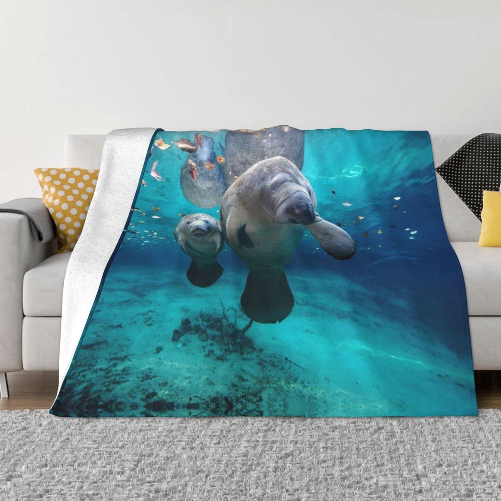 Ocean Animal Manatee Ultra-Soft Flannel Blanket, Lightweight and Warm