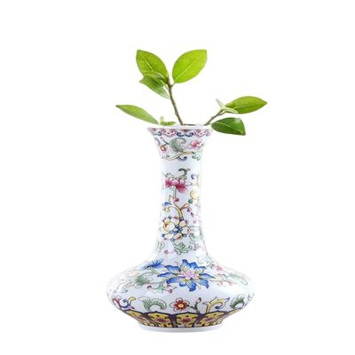 Small Handmade White Porcelain Vase, Vintage Chinese Hand-Painted Floral Decor
