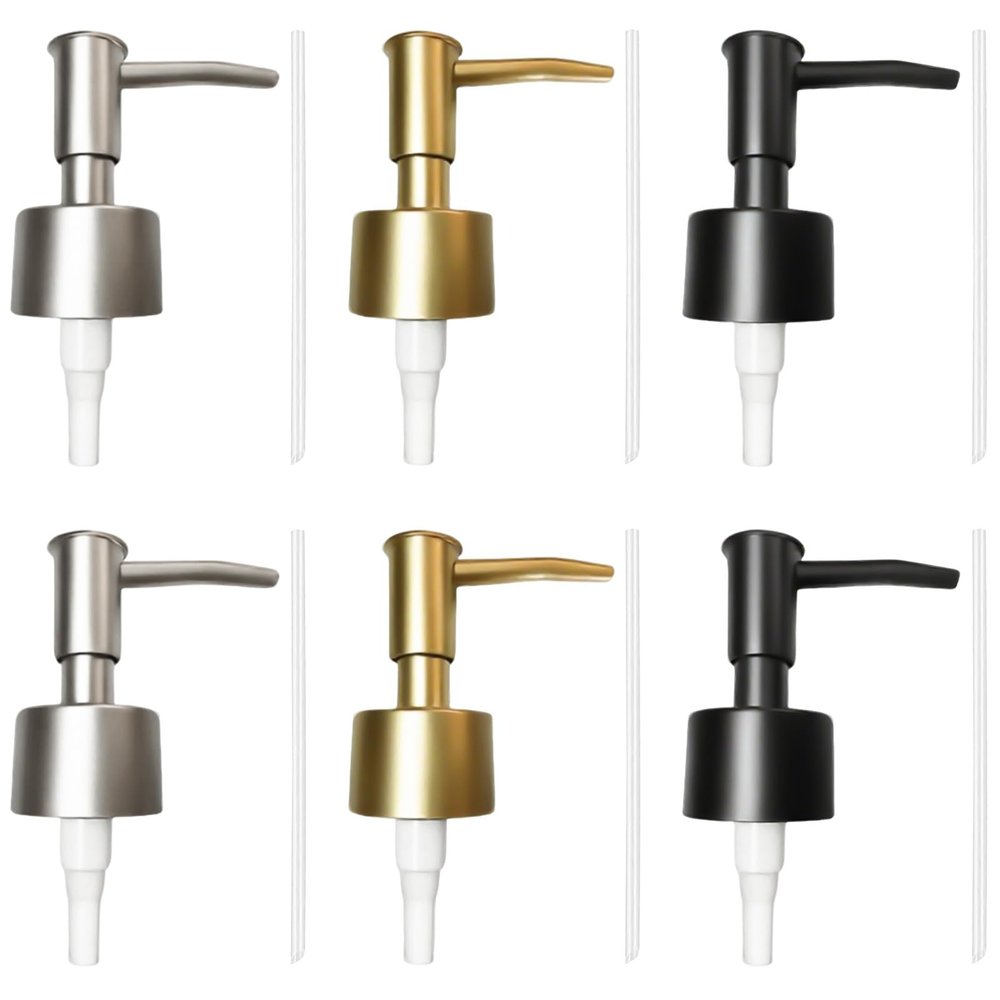 XTUDOU 6-Pack Soap Dispenser Pump Heads, 25 mm Thread, Gold/Silver/Black