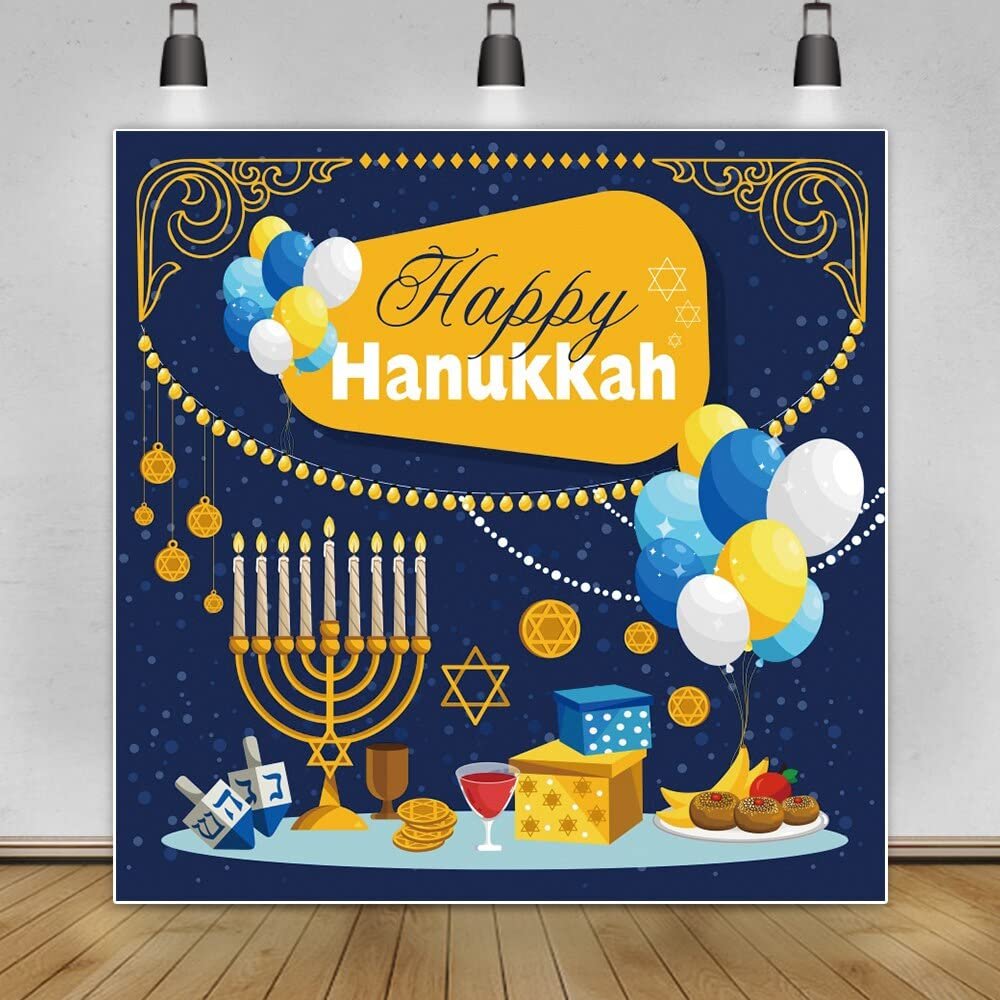 Happy Hanukkah Menorah Balloons Decor Indoor Photography Backdrop, Family Party Living Room Photocall Poster, Custom 300 x 200 cm