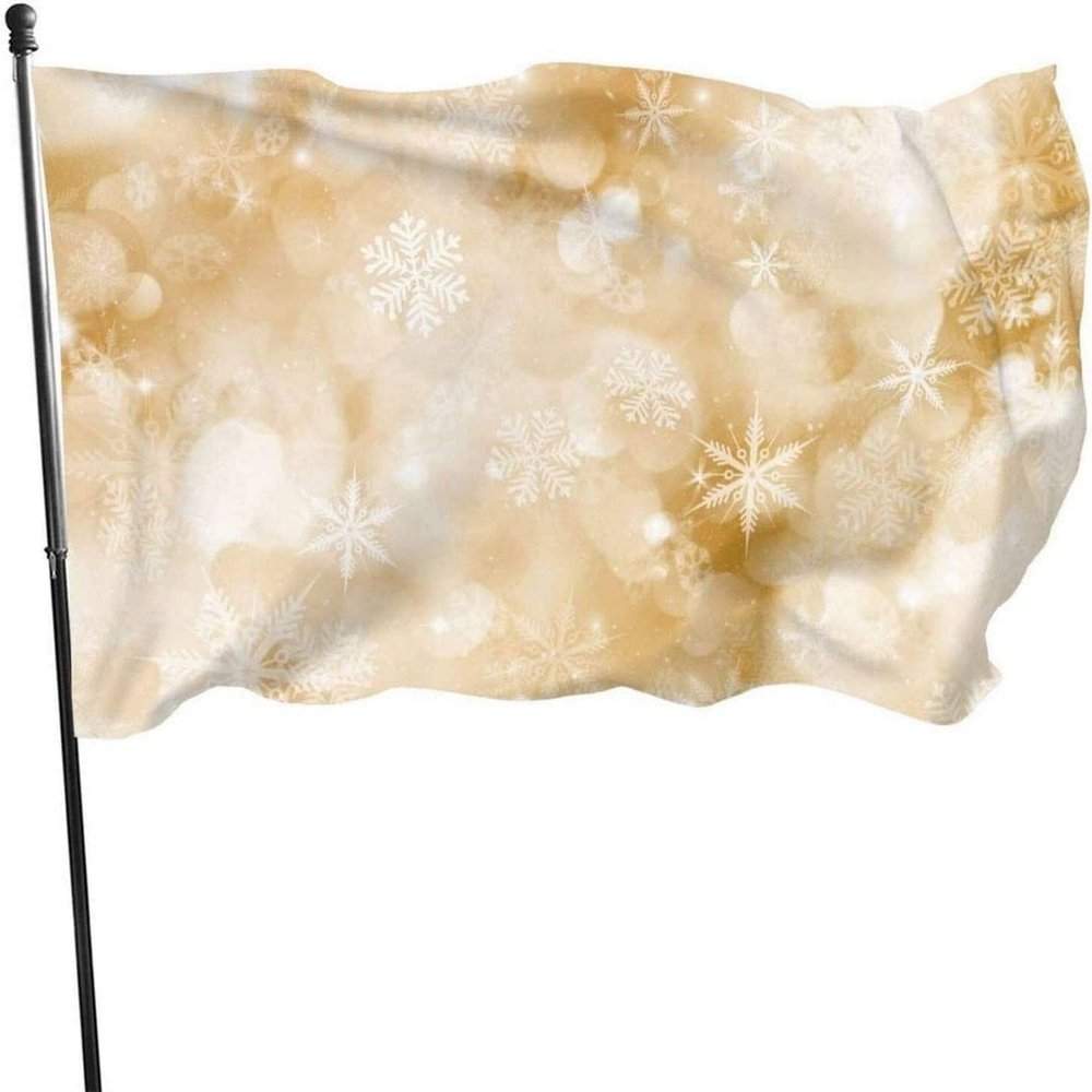 Gold Snowflake Winter Glitter Christmas Flag, 3 x 5 ft, One-Sided Print, Welcome Family Banner