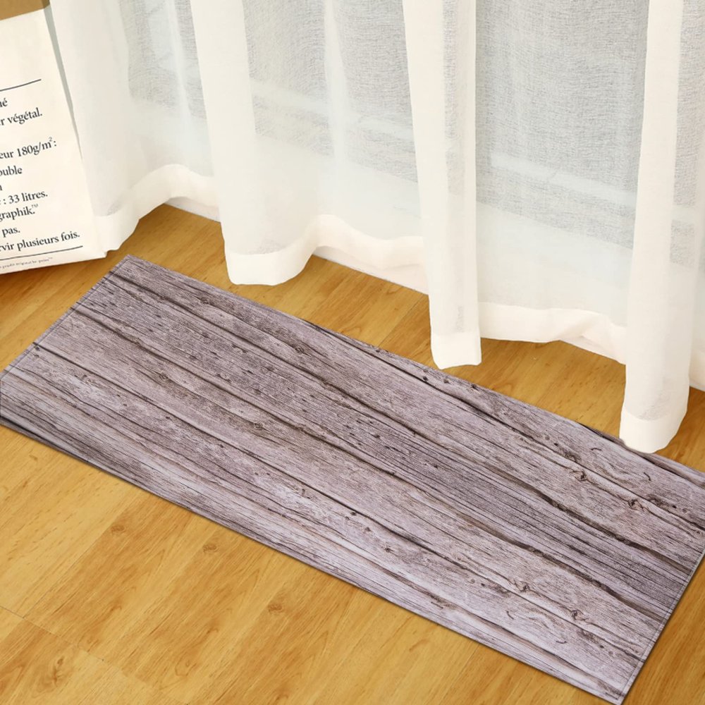 TFLABS Comfort Kitchen Runner Gray & Planke, Non-Slip Kitchen Rug with Rubber Backing, 60 x 180 cm