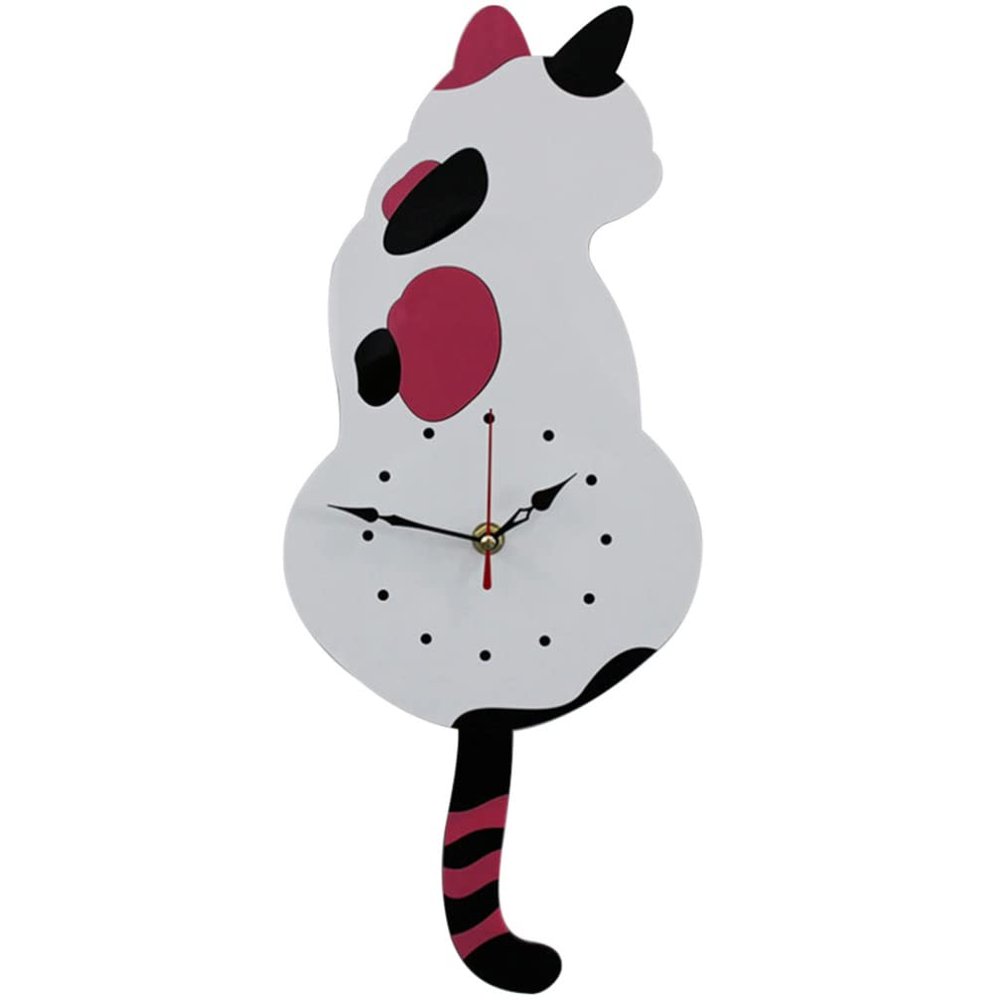 Acrylic Cat Wall Clock with Tail, Silent, Frameless