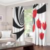 Opaque Printed Curtains, 140 x 160 cm, Black and White Lines with Red Flowers, 2 Panels view 2