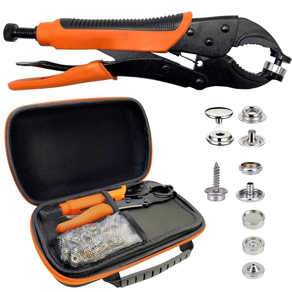 Snap Fastener Set with Tool, 40 Sets of 15 mm Screw-In Snaps
