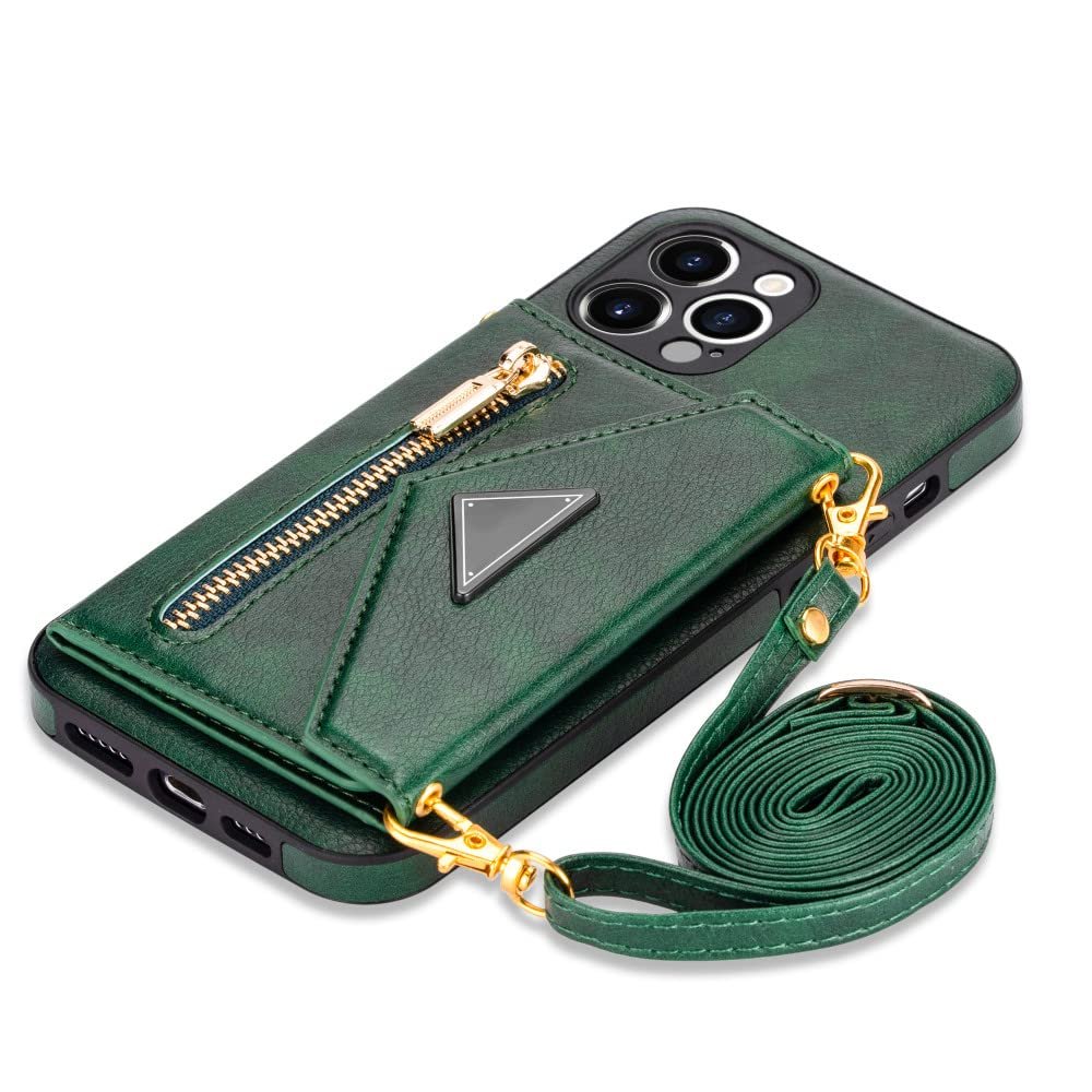 CLLDY Zipper Wallet Case for iPhone 14/13/12 Mini/11/X/XR/XS/Pro Max/7/8 Plus, Green, for iPhone 7