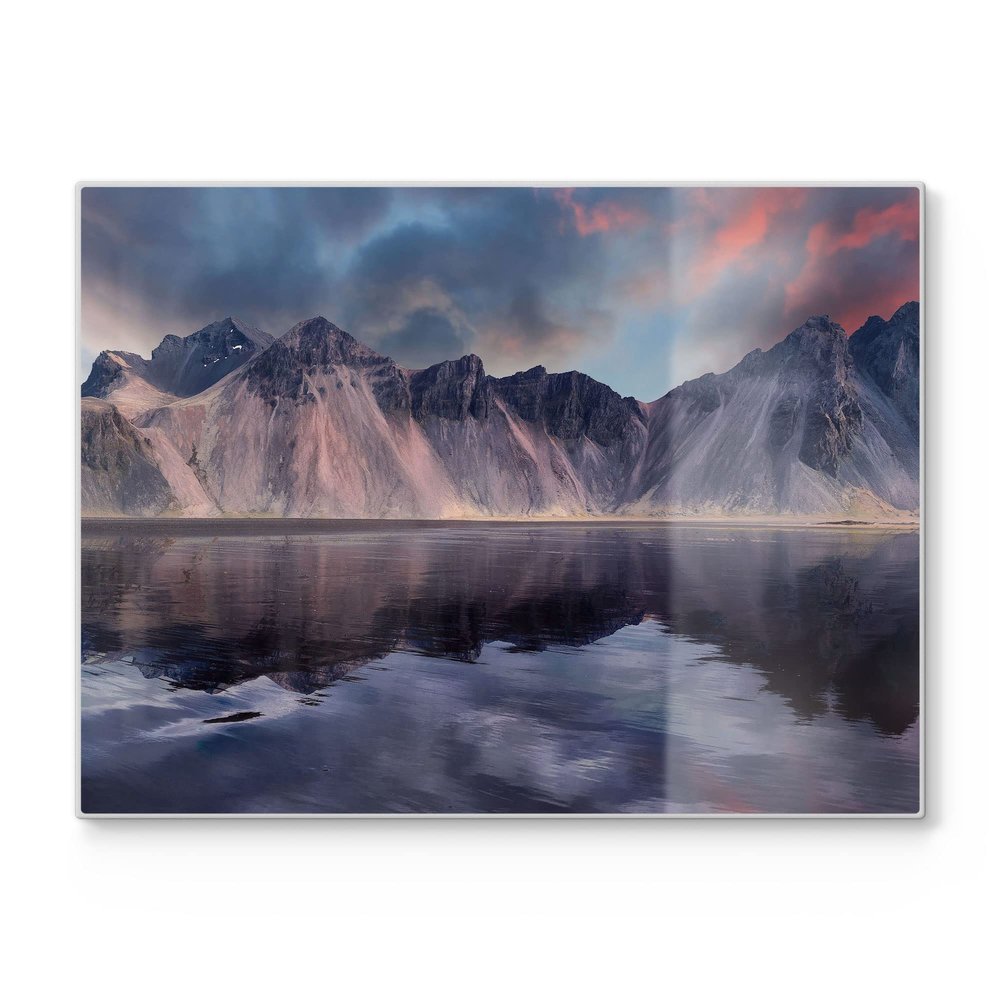 DEQORI Glass Cutting Board, 40 x 30 cm, Dramatic Vestrahorn Design