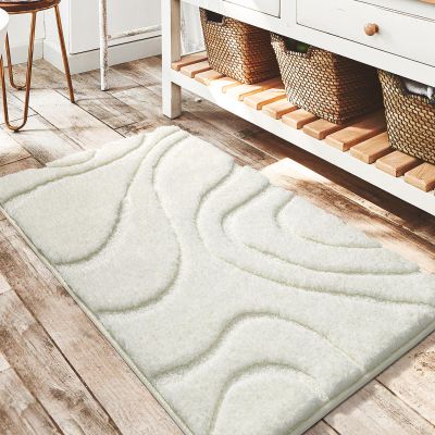 EXDE Soft Shaggy Microfiber Bathroom Rug, Non-Slip, Machine Washable, White, 20 x 32 in