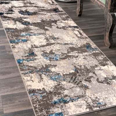 Mazovia Hallway Runner 60 x 375 cm, Cream and Anthracite, Abstract, Soft, Easy-Care