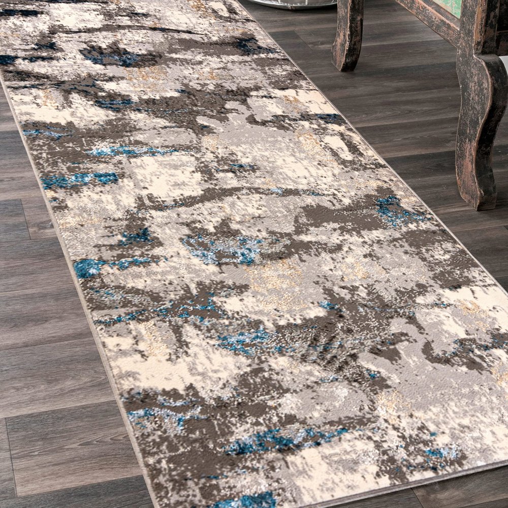 Mazovia Hallway Runner 60 x 375 cm, Cream and Anthracite, Abstract, Soft, Easy-Care
