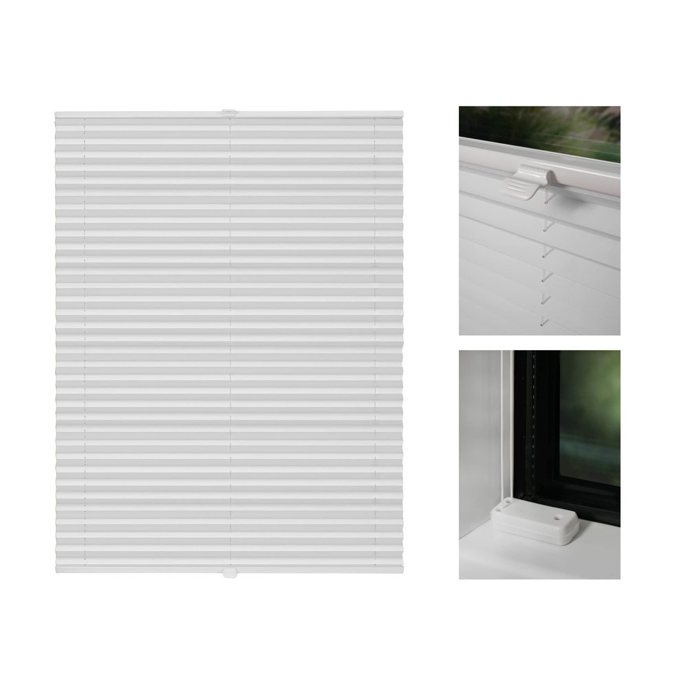 metablo Made-to-Measure Thermal Pleated Blind, Drill-Mounted, White, W 61–70 cm, H 151–200 cm