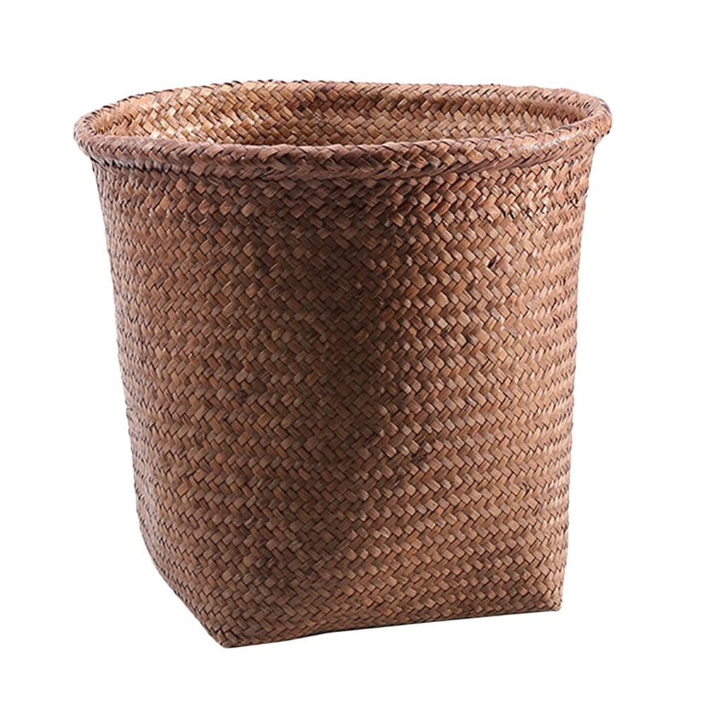 Cabilock 1-Piece Bohemian Woven Rattan Wastebasket
