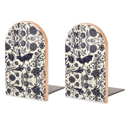 2-Piece Halloween Bat Flower Bookends for Shelves