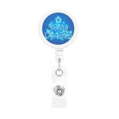 Merry Christmas Blue Neon Sign Retractable Badge Holder