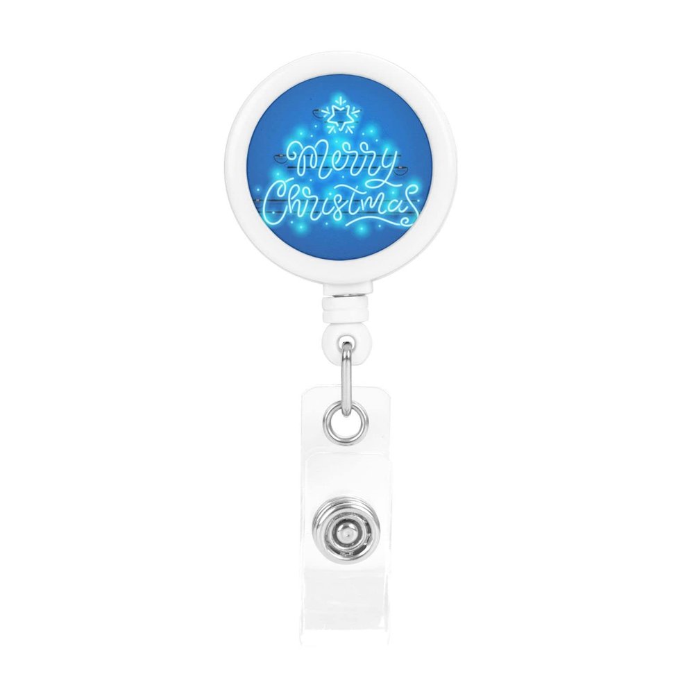 Merry Christmas Blue Neon Sign Retractable Badge Holder