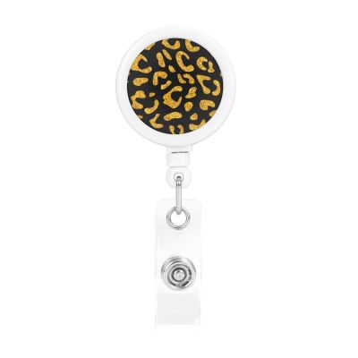 Seamless Leopard Print Animal Yellow Retractable Badge Holder with Alligator Clip