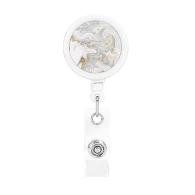Marble Gold and White Retractable Badge Holder with ID Clip