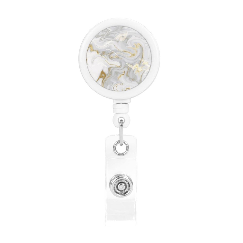Marble Gold and White Retractable Badge Holder with ID Clip