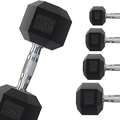 G5 HT SPORT Professional Rubber-Coated Hex Dumbbell, 1–50 kg | Weightlifting for Gym or Home Gym | Ergonomic Non-Slip Grip | Sold Individually (2 x 10 kg)
