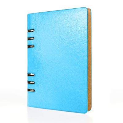 SIMDAO A5 Leather Refillable Notebook, 6-Hole Ring Binder with Loose Pocket, Hardcover, Sky Blue