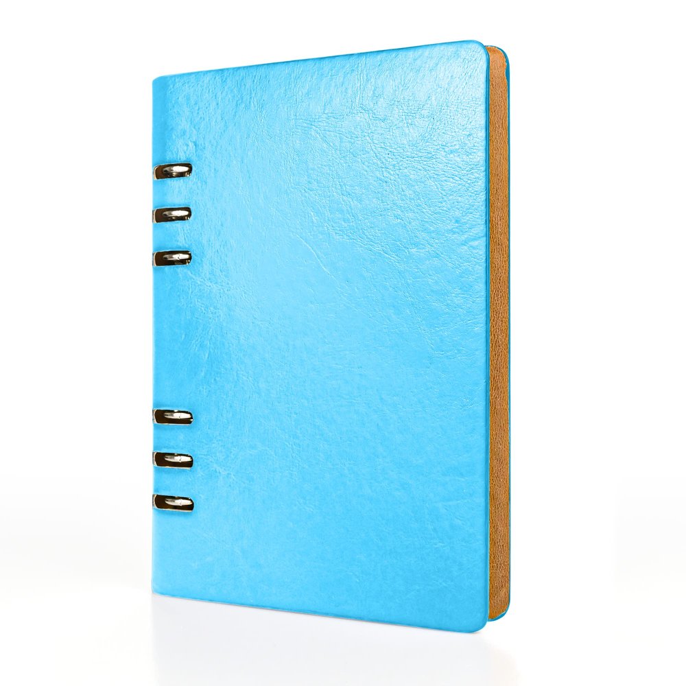 SIMDAO A5 Leather Refillable Notebook, 6-Hole Ring Binder with Loose Pocket, Hardcover, Sky Blue