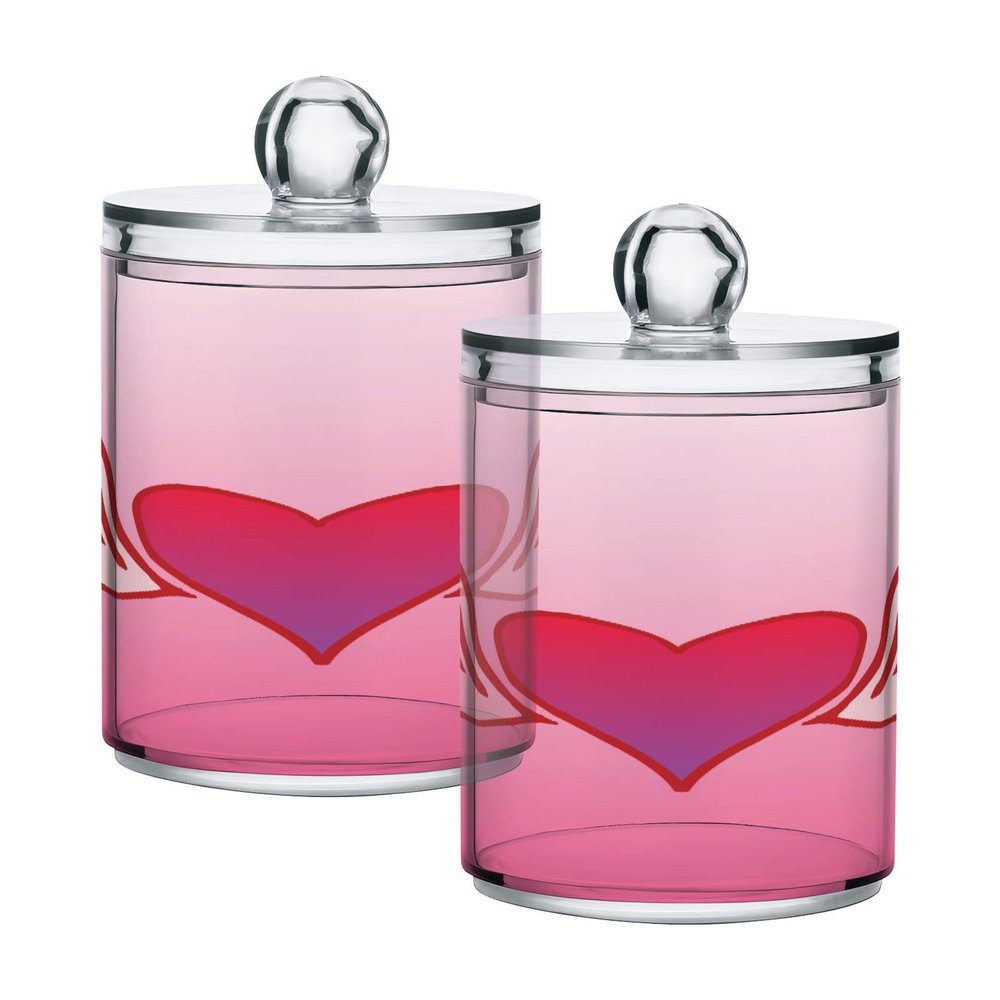 JUMBEAR Pink Q-Tip Holder Organizer, Love with Wings, 2-Pack