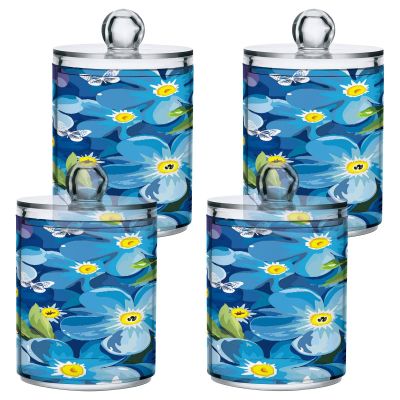 JUMBEAR Q-Tip Holder Organizer Dispenser, Stylish Floral Bathroom Storage Containers for Cotton Swabs, Pads, Floss, 4-Pack