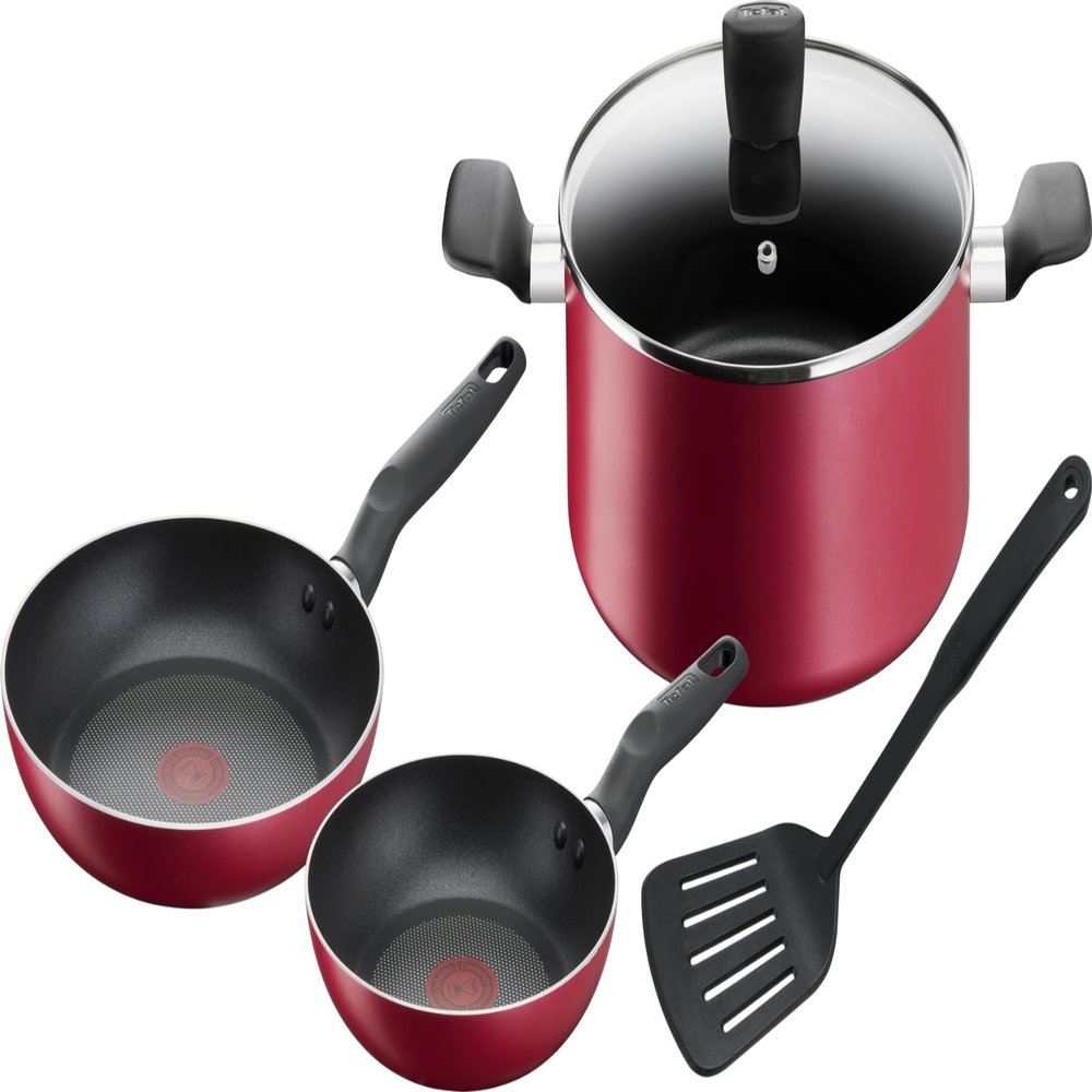 Tefal 5-Piece Pan Set, 20/24 cm Pans + 24 cm Pot, Lid & Spatula, Non-Induction, Nonstick, Thermo-Signal Heat Indicator, Ergonomic Handle, Super Cook B460S584