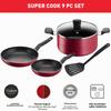 Tefal 5-Piece Pan Set, 20/24 cm Pans + 24 cm Pot, Lid & Spatula, Non-Induction, Nonstick, Thermo-Signal Heat Indicator, Ergonomic Handle, Super Cook B460S584 view 2