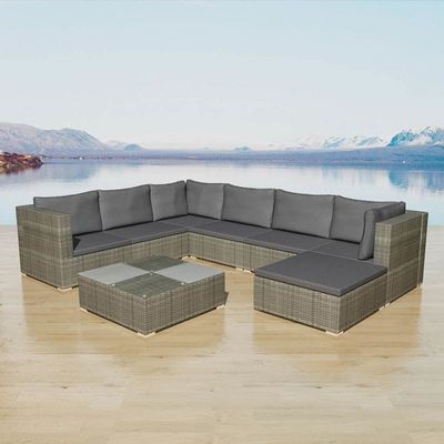 Festnight 8-Piece Gray Rattan Lounge Garden Furniture Set with Cushions