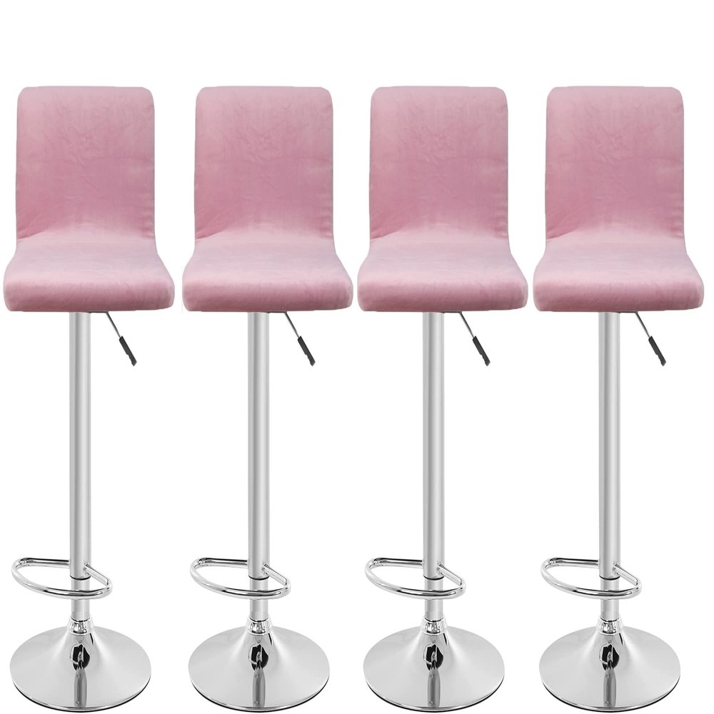 SONNACH Velvet Bar Stool Covers, Square Counter-Height Covers, 4-Pack, Pink