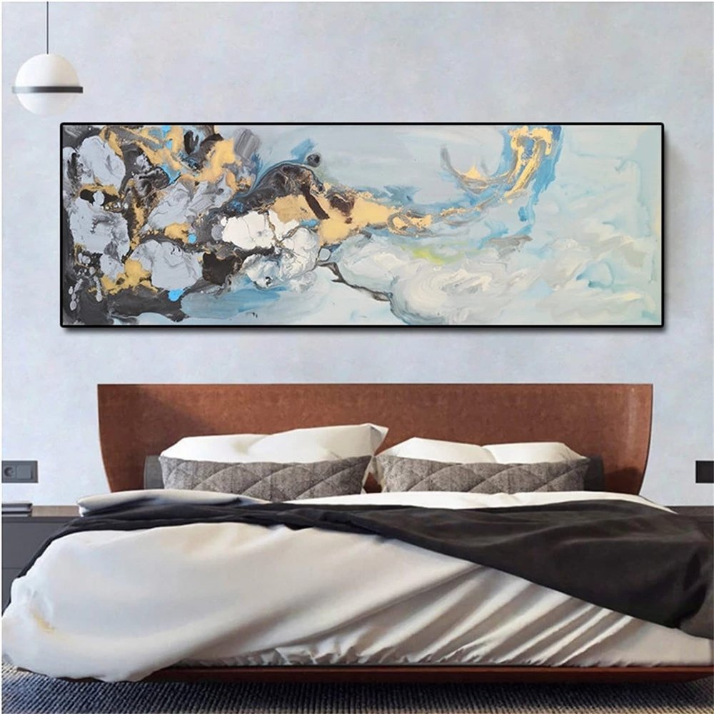 5D Diamond Painting, Large Blue Abstract Spray, 120 x 40 cm