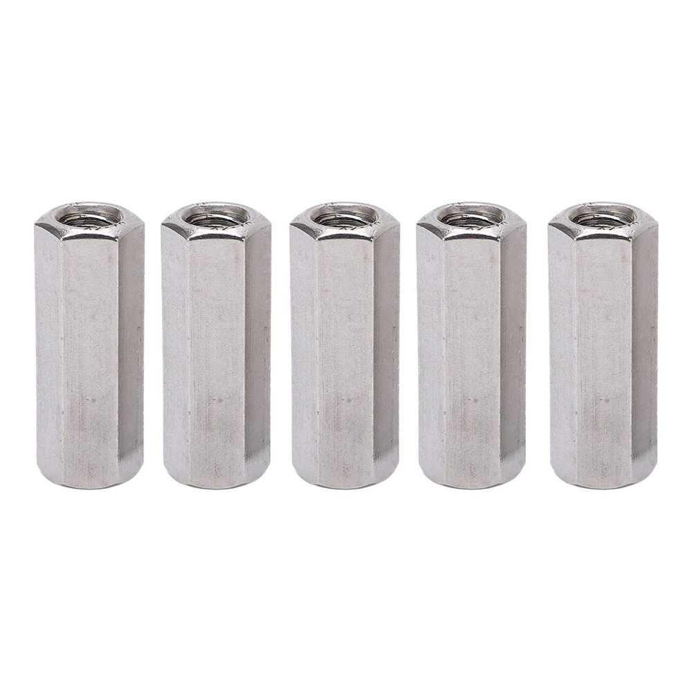 5-Pack Silver M12 Hex Coupling Nuts, 304 Stainless Steel