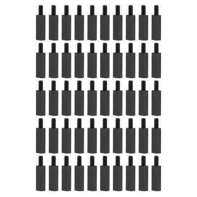 YOKIVE 50-Piece M3 Nylon Standoff Screws for Motherboards, Black, 12 mm + 6 mm