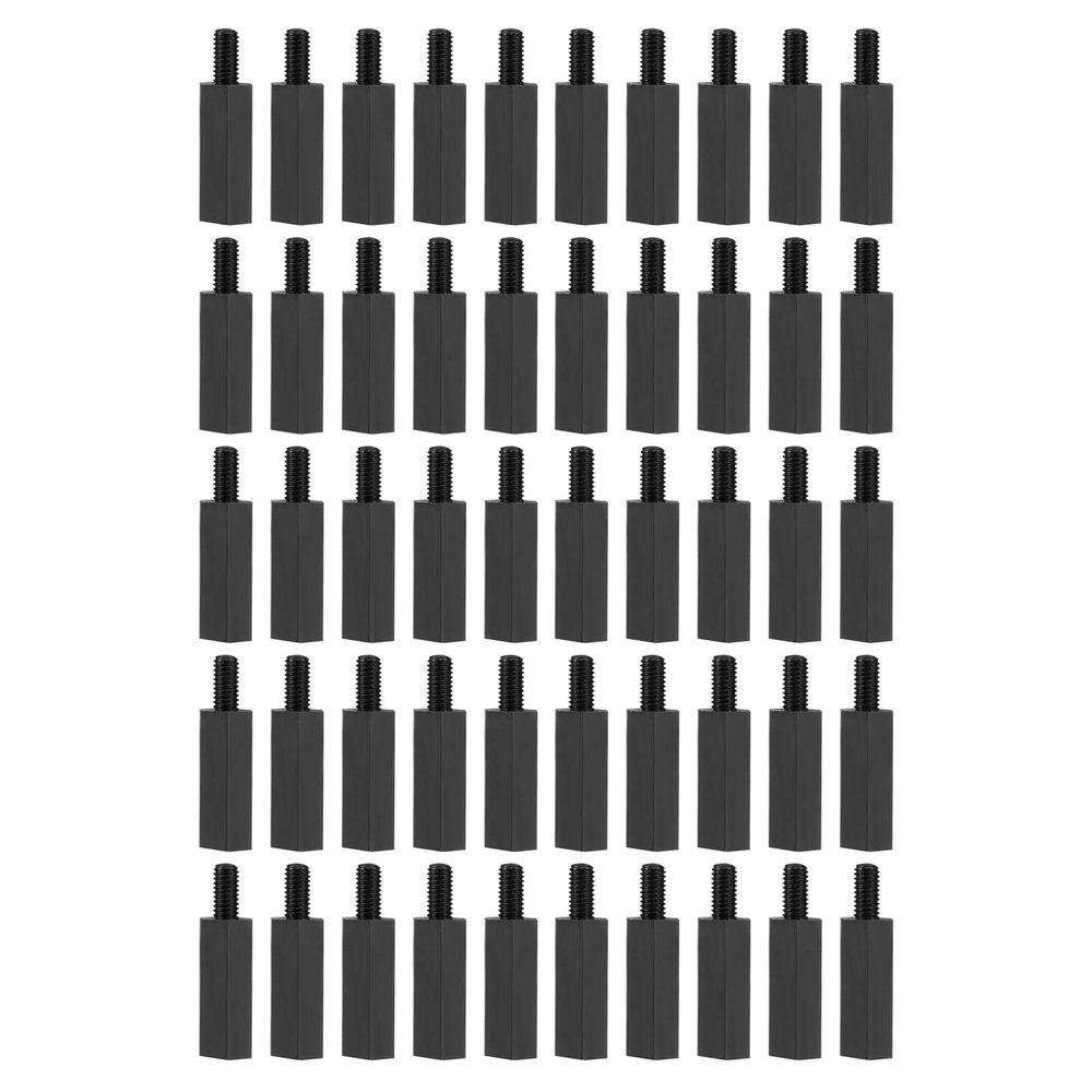 YOKIVE 50-Piece M3 Nylon Standoff Screws for Motherboards, Black, 12 mm + 6 mm