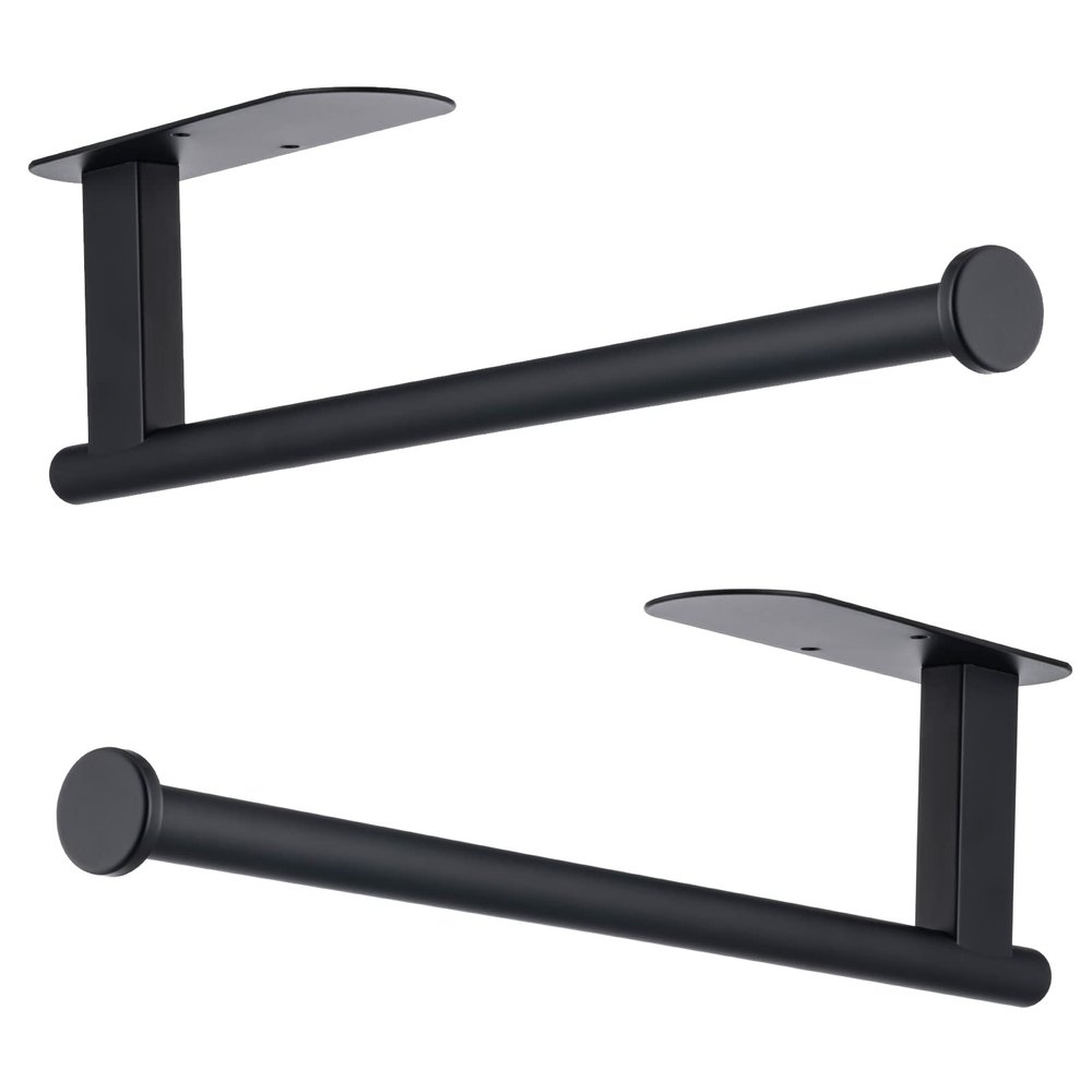 Honmein Upgrade Paper Towel Holder, SUS304 Stainless Steel, Under-Cabinet, Bendable, Adhesive or Drill Mount (2 Black)