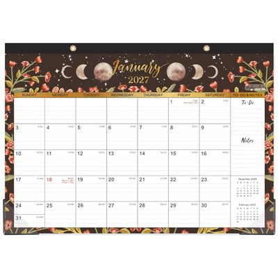 2023–2024 Desk Calendar – 18-Month 2-in-1 Desk/Wall Calendar, July 2023–December 2024, 42.7 x 30.5 cm, Thick Paper with Corner Protectors, Large Lined Boxes – The Moon