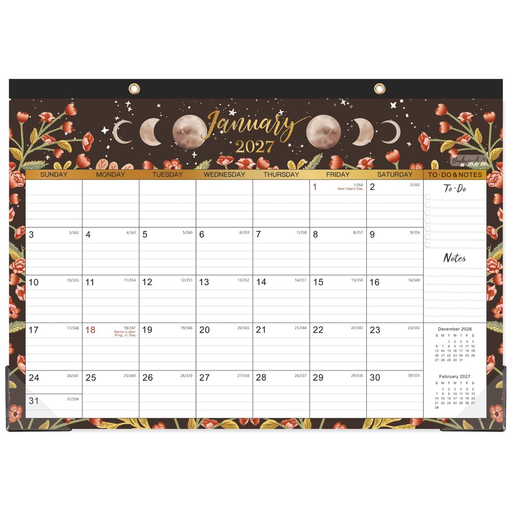 2023–2024 Desk Calendar – 18-Month 2-in-1 Desk/Wall Calendar, July 2023–December 2024, 42.7 x 30.5 cm, Thick Paper with Corner Protectors, Large Lined Boxes – The Moon