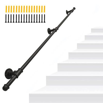 DMCHENGMA 210 cm Black Metal Stair Handrail, Wall-Mount Round Pipe Railing
