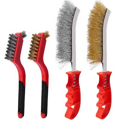 4-Piece Hand Wire Brush Set with Stainless Steel and Brass Brushes