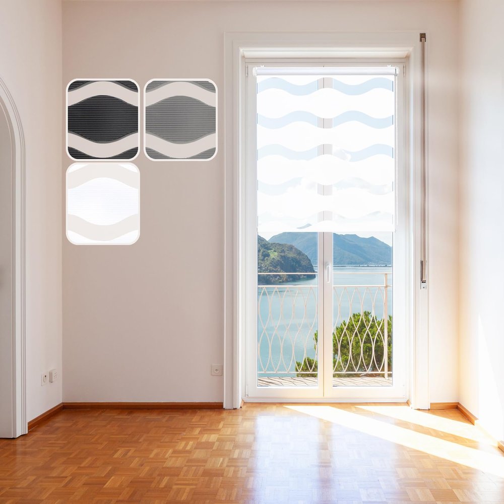 Wave Double Roller Blind, White, 65 x 215 cm, No-Drill Clamp-Fix