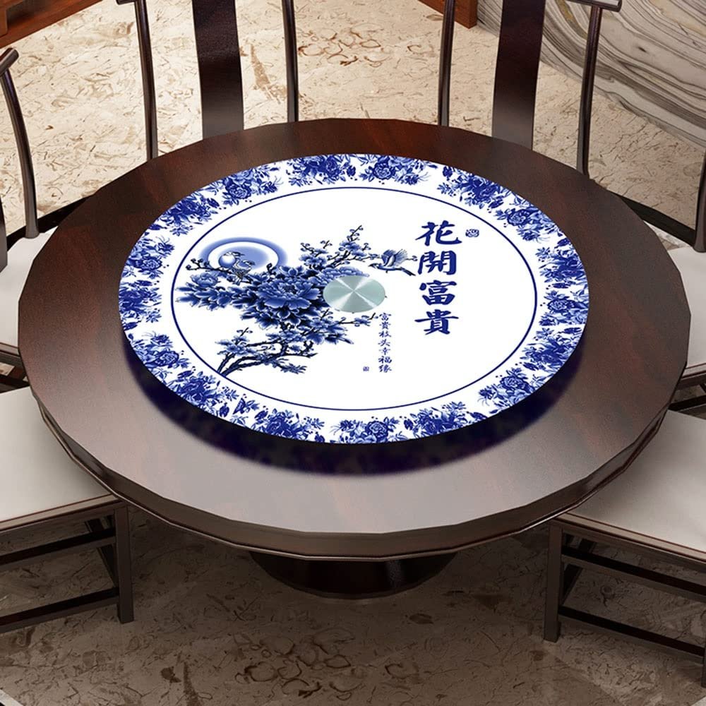 FREAZE Round Serving Platter, Rotating Lazy Susan Tray, Tempered Glass with Bearing, 100 cm/40 in, Decorative Pattern D