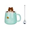 Cute Animal Printed Mug Set with Lid and Phone Stand, Ceramic (Gold) view 1