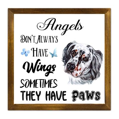 Luckluccy Framed Wooden Sign with "Angels Don't Always Have Wings, Sometimes They Have Paws" for Home, Children's Room, and Bedroom, 7 x 7 in
