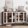BELLEZE 2-Piece Sideboard Set, 78.7 cm Buffet Cabinet with 3-Tier Shelves and Glass Display Cabinet, White view 1