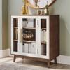 BELLEZE 2-Piece Sideboard Set, 78.7 cm Buffet Cabinet with 3-Tier Shelves and Glass Display Cabinet, White view 2